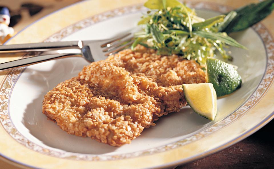 Schnitzel in Haferflockenpanier