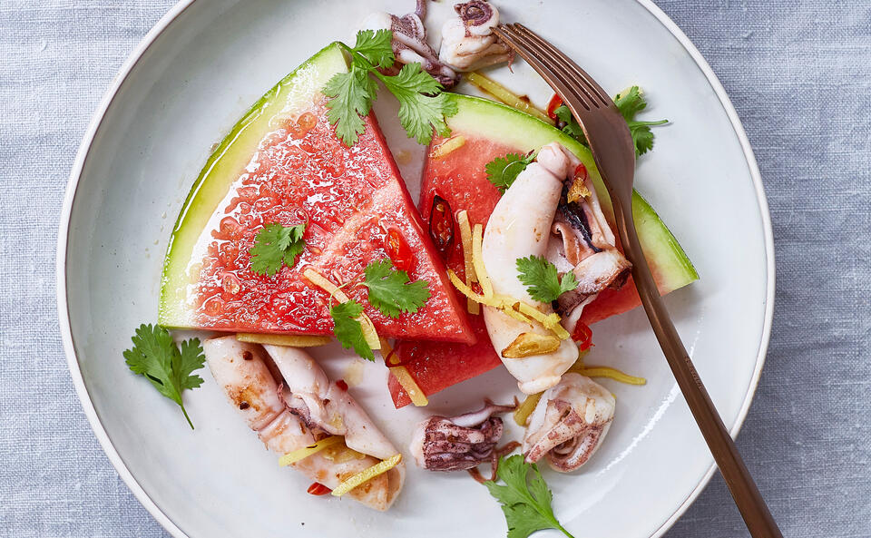 Karamellisierte Melone mit Calamari