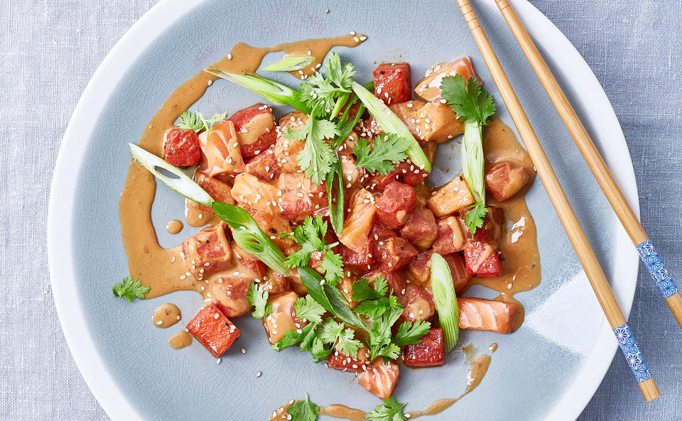 Ceviche mit Wassermelone und Lachs