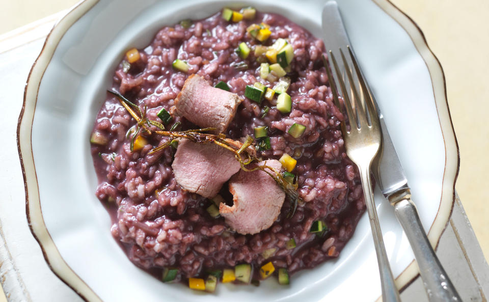 Portwein-Risotto mit Lamm und Zucchini